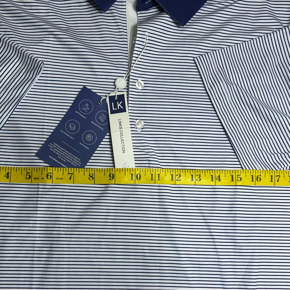 Boston Scott Golf Polo Men’s Golf Shirt Breathable‎ UPF 50 Sm Blue White Stripe - Picture 4 of 8
